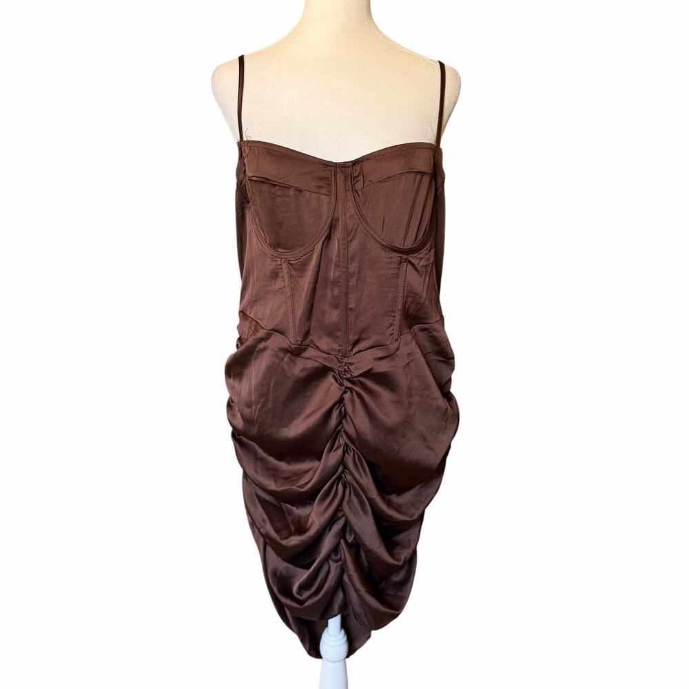 NWT PLT Pretty Little Thing Womens US 12 Strappy Corset Dress Brown Bodycon